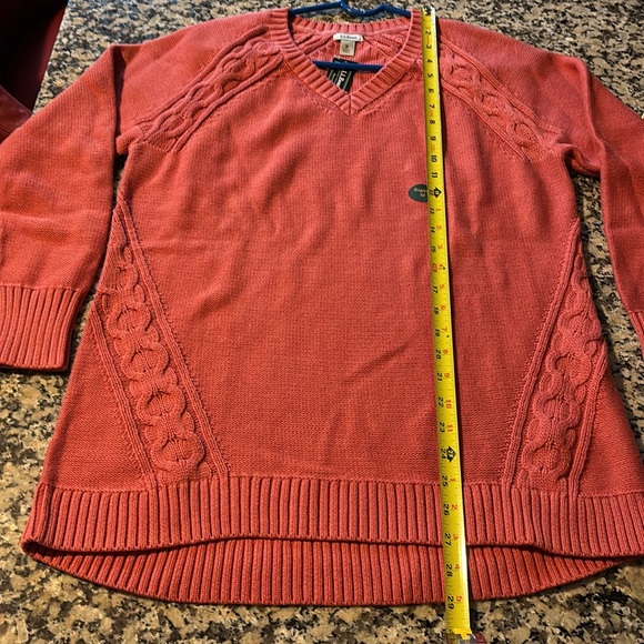 NWT L.L. Bean Double L V-Neck Tunic some cable design Sweater M Reg Mineral Red - Picture 13 of 14